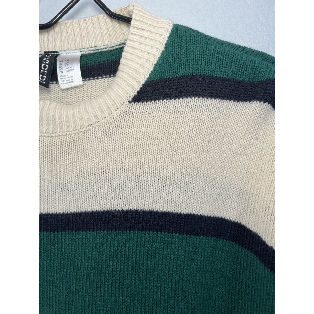 H&M Divided Striped Sweater Green White Woman’s Medium Crew Neck - Picture 3 of 11